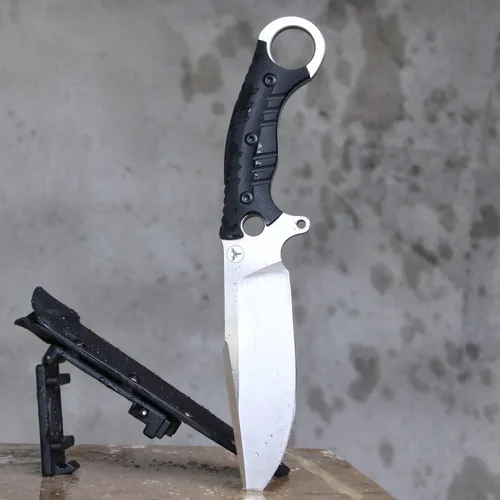 Vista 4 de Cuchillo de hoja fija de 12.2 pulgadas, mango de acero G10 DC53, cuchillo de garra para exteriores, herramientas EDC de campamento, fundas Kydex