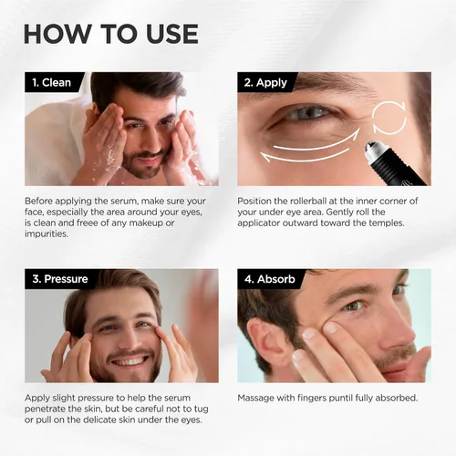 Vista 4 de RAZONIX Rodillo de ojos para ojos hinchados, suero de ojos con cafeína para ojeras, tratamiento de deshinchamiento para hombres y mujeres, 0.5 onzas
