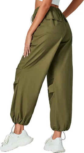 Vista 2 de Rooscier Pantalones cargo holgados con cordón y bolsillos para mujer