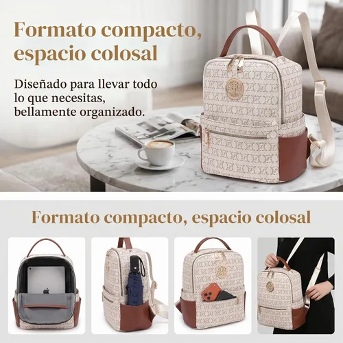 Vista 4 de Small Backpack Purse for Women, Fashion Mini Backpack with Multi Pockets Beige