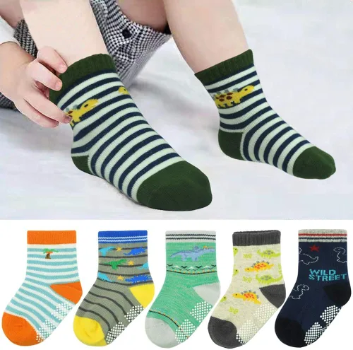 Vista 6 de Calcetines SkiBeaut para niño 12 pares de calcetines antideslizantes para niño calcetines de algodón con adherencia para niños de 1-3 3-5 5-7 años