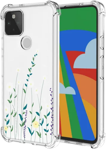 Vista 13 de Funda para Google 5 Pixel 5 con esquinas de cojín de aire, patrón floral TPU suave transparente, parachoques a prueba de golpes, funda protectora