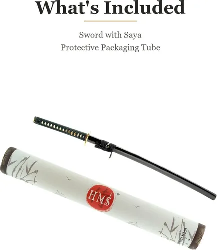 Vista 7 de HMS Hand Forged Carbon Steel Black Wooden Scabbard Samurai Katana Sword
