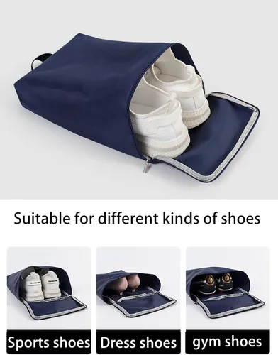 Vista 2 de Bolsa de zapatos portátil con malla para viajes, bolsas de almacenamiento de zapatos organizador para embalaje, Azul marino, Moda