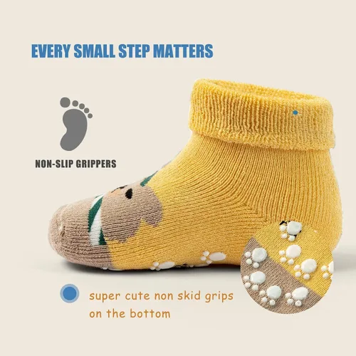 Vista 6 de Calcetines cálidos antideslizantes para bebés y niños, calcetines de invierno gruesos con agarres para bebés y niñas, calcetines antideslizantes