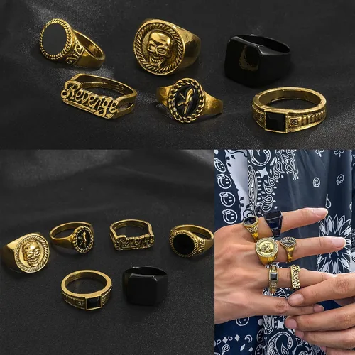 Vista 2 de Anillos punk vintage de oro y plata para hombres y mujeres, juego de anillos góticos geniales, anillos de nudillos apilables gruesos, anillos