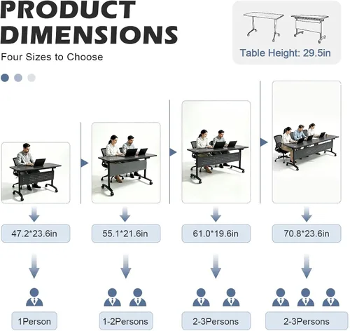 Vista 5 de 62.9in Folding Conference Table, 8 Pack Flip Top Training Tables 1619-black-1