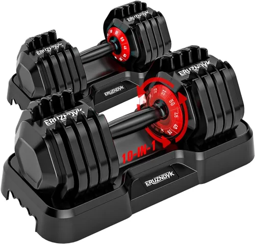 Vista 9 de 25/55lb Pair Adjustable Dumbbell Set, Adjustable Dumbbells Set of 2, 5 in 1/10 in 1 Free Weights Dumbbells Set with Anti-Slip Texture Handle
