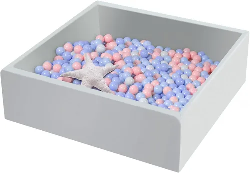 Vista 11 de Piscina cuadrada de espuma para niños pequeños, 35 x 35 x 12 pulgadas, piscina suave con funda extraíble, corralito de bolas de esponja Blanco