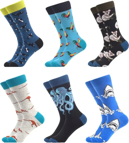 Vista 28 de WeciBor - 12 pares de calcetines de algodón peinado para hombre con diseños divertidos y locos, tamaño 7-10/10-13/13-15 Negro/Azul/Verde/Multicolor