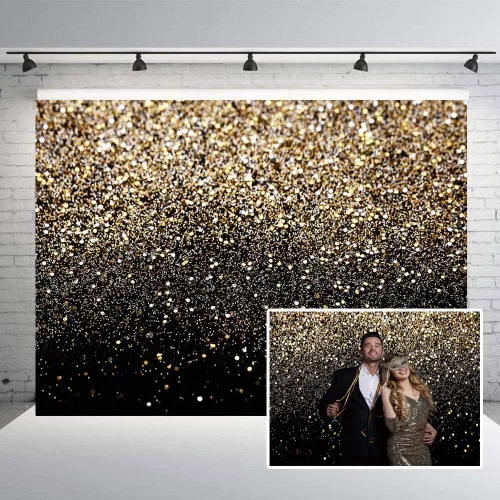 Vista 6 de CHAIYA 7x5 pies de fondo de pintura con purpurina dorada para fotografía, fondo abstracto con bokeh dorado y cielo estrellado, para bodas, adultos