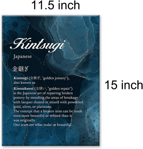 Vista 2 de LEXSIVO Kintsugi Definition - Lienzo decorativo para pared, decoración de oficina en casa, pintura de definición de Kintsukuroi japonés, 12 x 15