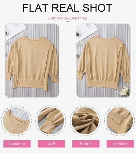 Vista 5 de SHEWIN Sweatshirt for Women Crewneck Spring Lightweight Solid Color 2024 Fashion Warm Oversized Fit Pullover Sweatshirts