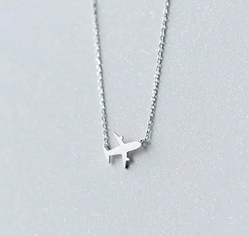 Vista 5 de Helen de Lete Collar de plata de ley 925 con diseño de avión esmerilado original para mujer, Plata esterlina