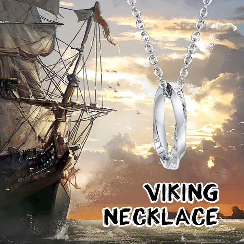 Vista 2 de VNOX Viking Necklace for Men - Norse Nordic 24 Runes Alphabets Pendant Necklace Mobius Twist Pagan Amulet Talisman - Jewelry Gift for Men Women