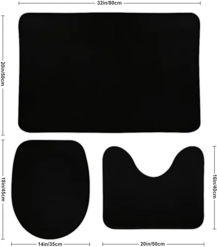 Vista 2 de Juego de 3 alfombras de baño clásicas negras, antideslizantes, en forma de U, con tapa de inodoro