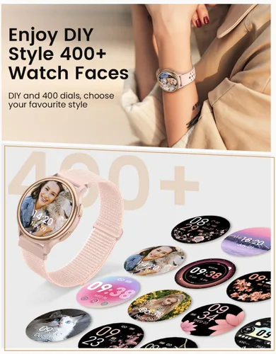 Vista 2 de Relojes inteligentes para mujer (respuesta/hacer llamadas), monitor de actividad de pantalla AMOLED de 1.27 pulgadas con monitor de frecuencia Rosa