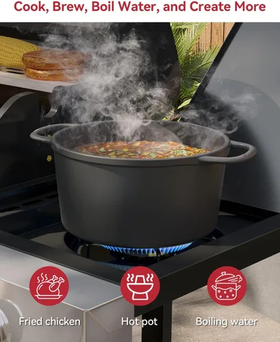 Vista 3 de Aoxun Parrilla de propano de 4 quemadores con quemador lateral, parrilla de gas de 49000 BTU, parrilla de acero inoxidable para exteriores con Negro