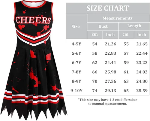 Vista 6 de Cheerleader Costume Girls Cheerleading Uniform Halloween Cosplay Scary Outfit Bloody Dress Accessories for Party