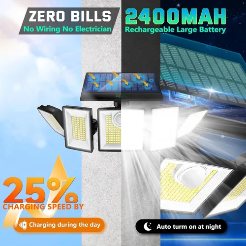 Vista 5 de MDCMDCM Luces solares para exteriores, sensor de movimiento impermeable, 416 LED, 3000 lúmenes, súper brillante, 3 brillo; 3 modos, iluminación