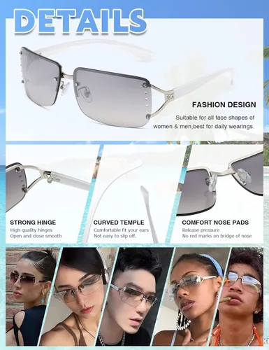 Vista 4 de MASDUN Elegantes lentes de sol rectangulares sin marco para mujer diseño rodeado de moda para hombres