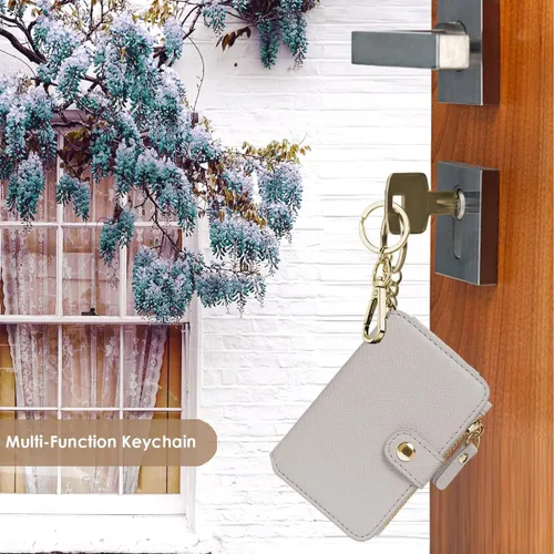 Vista 22 de Cartera con llavero, tarjetero con bloqueo RFID de piel, funda para tarjetas de crédito con cremallera para mujer