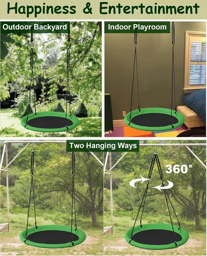 Vista 5 de Juego de columpio de árbol de platillo de 24 pulgadas para niños y adultos, juegos de columpios ajustables para patio trasero o patio de juegos al