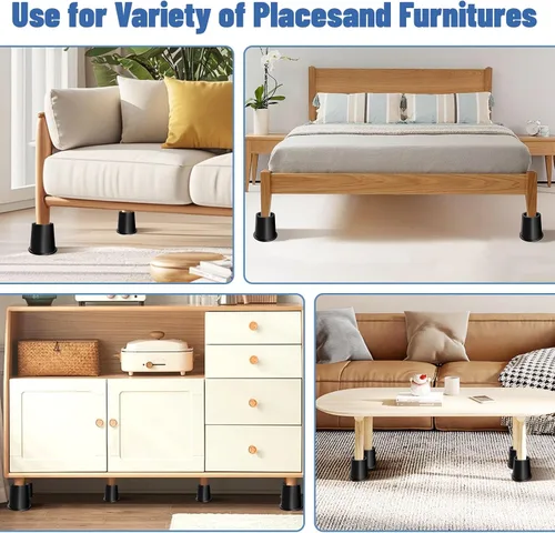 Vista 7 de MYMULIKE Elevadores de cama de 4 pulgadas resistentes, juego de 4 elevadores de muebles, elevadores redondos para muebles para cama, escritorio