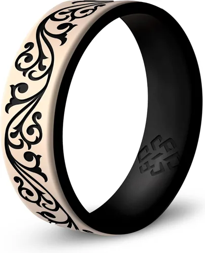 Vista 25 de Anillo de silicona Knot Theory en Filigrana, Floral, Corazones o Laurel - Banda de boda de silicona grabada de doble capa, para actividades
