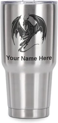 Vista 40 de LaserGram Vaso aislado al vacío de 20 onzas, dragón, grabado personalizado incluido (negro)