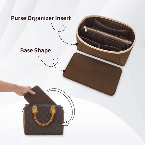 Vista 3 de Organizador de bolsos y modelador de base para Speedy 30 & Neverfull mm, organizador de bolsas de fieltro para bolsos con cremallera de metal bolsa