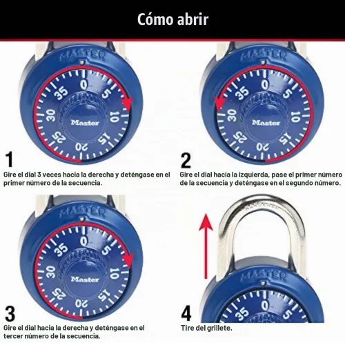 Vista 5 de Master Lock 1530DCM Candado de combinación para casillero, 1 unidad (Paquete de 1) Los colores pueden variar Candado de combinación reajustable