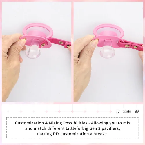 Vista 2 de Littleforbig Juego de chupete y mordaza de cuero con correa ajustable, accesorios para chupete rosa
