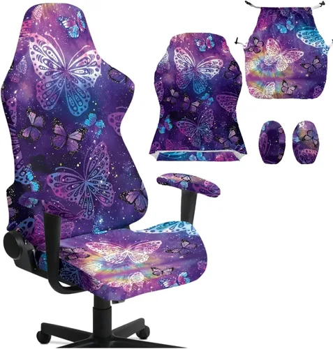 Vista 21 de Fundas para silla de juegos con cremallera de mariposa, elásticas, fáciles de poner y quitar, funda de silla de oficina de ensueño, decoración