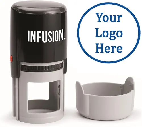 Vista 21 de Infusion Sello de goma autoentintado redondo con logotipo personalizado (2 pulgadas de diámetro), negro