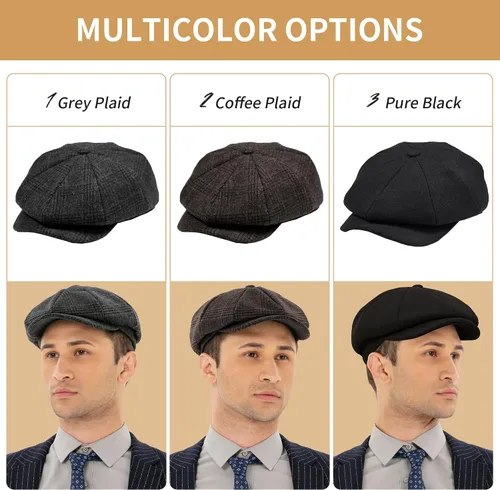 Vista 6 de POUDAY Gorra de Newsboy para hombres y niños, gorra irlandesa de Boston, gorra de taxista para hombre, gorra plana de verano