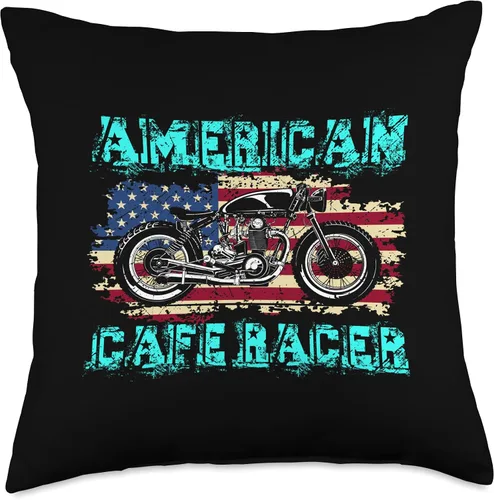 Vista 4 de American Cafe Racer Motorcycle Apparel and Merch American Cafe Racer Biker Men Women Adult Teens Boys Girls Throw Pillow, 16x16, Multicolor