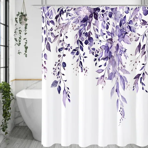 Vista 35 de Gibelle - Cortina de ducha para ducha pequeña 36 x 72, cortina de ducha estrecha con flores blancas y negras, juego de cortina de ducha de tela