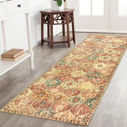 Vista 68 de Lahome - Alfombra marroquí antideslizante y lavable, pequeña alfombra oriental para dormitorio, cocina, entrada, baño, entrada, 61 x 91 cm, crema