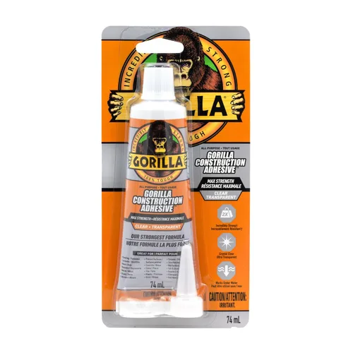 Vista 2 de Gorilla Max Strength - Adhesivo transparente para construcción, tubo de compresión de 2.5 onzas, transparente, (paquete de 1) Gap-Filling and
