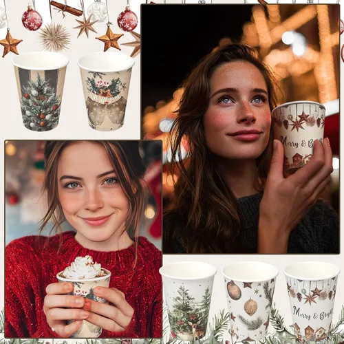 Vista 8 de Gerrii - Juego de 100 vasos de papel de Navidad de 12 onzas con tapas, acogedor invierno