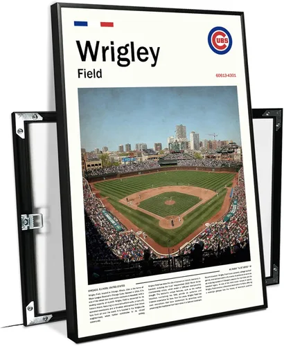 Vista 8 de Cartel de póster del estadio WrigleyField (17 x 11 pulgadas en lienzo) Arte de pared de béisbol de la bahía de Chicago - Cartel deportivo retro