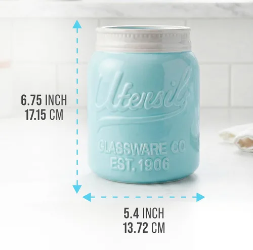 Vista 3 de Comfify Tarro de boca ancha para utensilios, organizador decorativo de utensilios de cocina, apto para lavavajillas, organizador de cocina azul