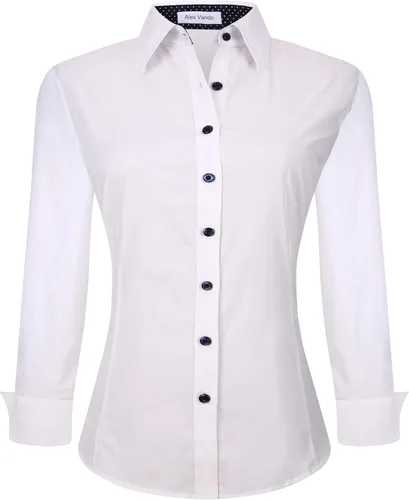 Vista 42 de Alex Vando Camisas de vestir para mujer, sin arrugas, ajuste regular, manga larga, elástica, camisa de trabajo