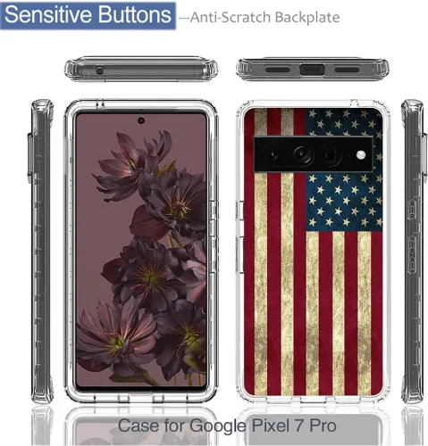 Vista 5 de Funda protectora para Pixel 7 Pro/Google 7 Pro, diseño de bandera transparente y bonita funda protectora de cuerpo completo para Google Pixel 7 Pro