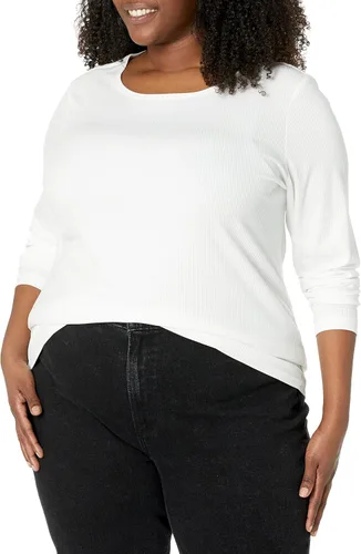 Vista 6 de Tienda Essentials Cuello redondo de punto acanalado de manga larga para mujer, ajuste delgado, paquete de 2