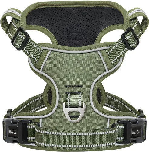 Vista 16 de HEELE Arnés para perro pequeño sin tirones con mango suave, arnés reflectante ajustable, color negro, XS Reflective Front Clip Vest with Control