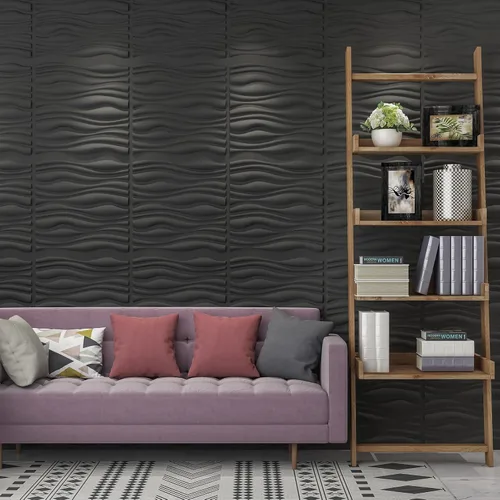 Vista 2 de Art3d Paneles de pared 3D texturizados con tablero ondulado de PVC, negro, 19.7 x 19.7 pulgadas (paquete de 12)