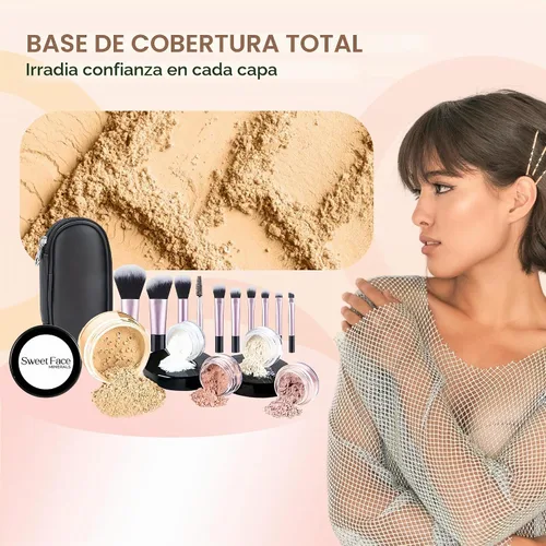 Vista 3 de Kit básico con juego de 6 brochas y juego de bases de maquillaje mineral, piel mate. , Beige