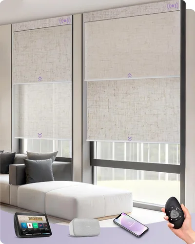 Vista 16 de Graywind Persianas dobles motorizadas para ventanas, persianas dobles inteligentes opacas y filtrantes de luz, persianas motorizadas con control